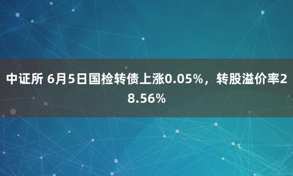 中证所 6月5日国检转债上涨0.05%，转股溢价率28.56%